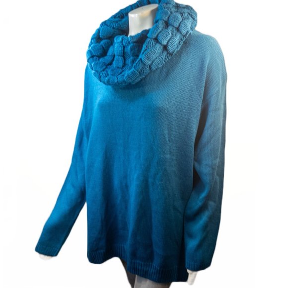 Twiggy London Womens Size 2X Knit Sweater Teal Cowl Neck Oversize Pullover Soft - Picture 2 of 9